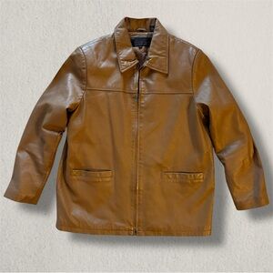 Vintage Phase Two Zip Up Genuine Brown Tan Leather Bomber Jacket Size Large L